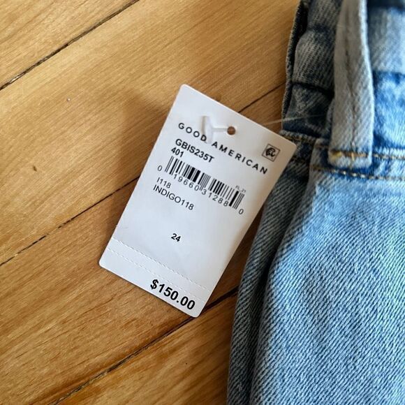 GOOD AMERICAN Good Boy Blue Straight Leg Raw Hem w/Slit Women's 24 plus New - Picture 9 of 11